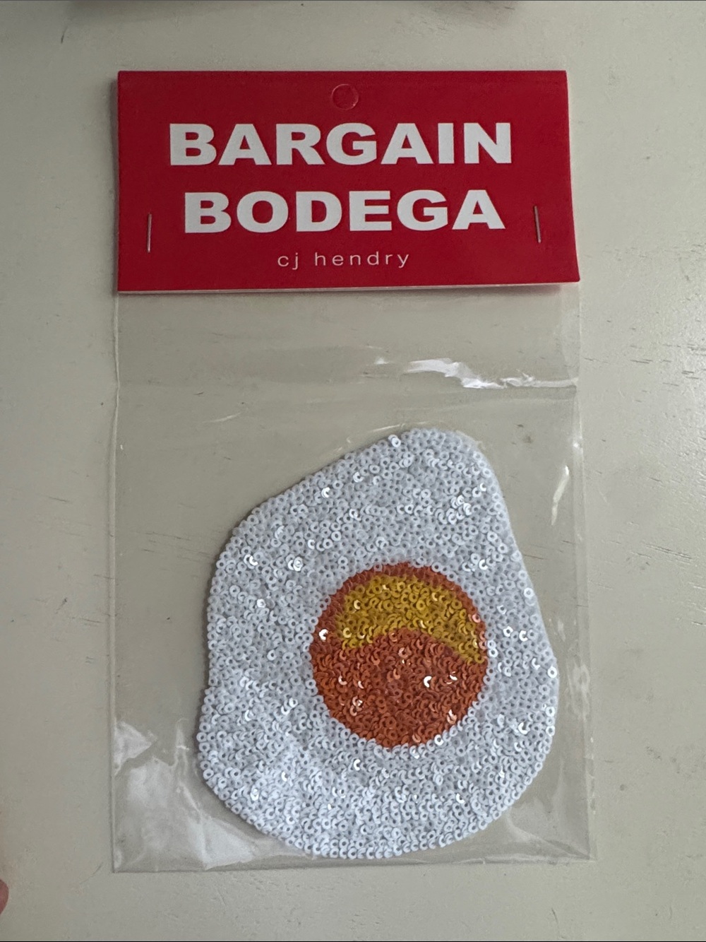 CJ Hendry Bargain Bodega Sequin Fried Egg Patch - White w/ Orange & Yellow Yolk